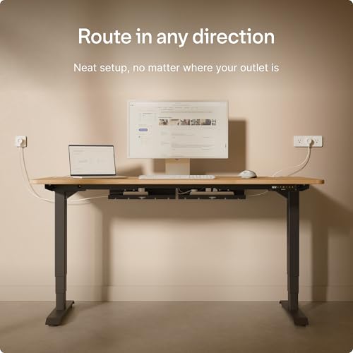 Desktronic Cable Duct Desk Black Set of 2 - Stainless Steel Cable Management Desk Cable Duct with 5 Cable Cut-Outs - Easy to Install Cable Organiser - Cable Holder - color: Black