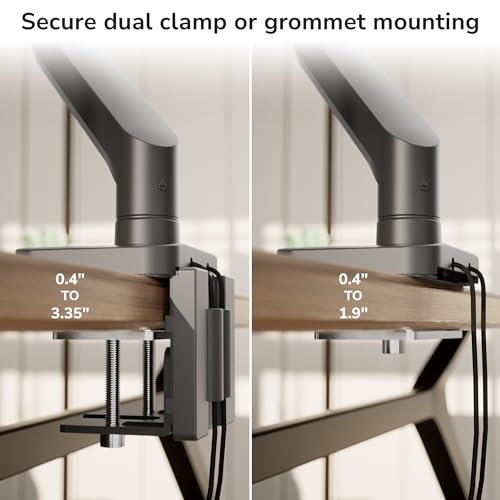 Mount-It! Dual Monitor Mount with Crossbar, Gas Spring Desk Mount for 2 Monitors 17–32", Holds 19.8 lbs Each, Full Motion Tilt Swivel Rotate, VESA 75x75 100x100, USB 3.0 & USB-C, Clamp or Grommet
