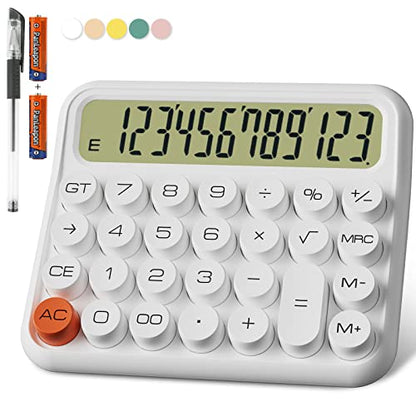 DECKLIT Battery Desk Calculator - 12 Digit Extra Large 5-Inch LCD Display, Big Buttons, 15 Tilt Screen (White) - color: White