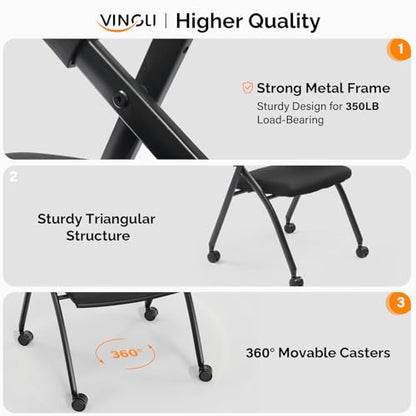 Waiting Room Reception Chairs,1 Pack Stackable Conference Room Chairs with Wheels, Folding Office Chair with Rebound Back, Padded Seat for Guest, Reception, Event, Capacity 350lbs