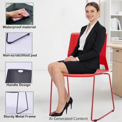 Red Stacking Conference Guest Chairs Set of 4, stackable Waiting Breakroom - color: Red, size: 4 pack