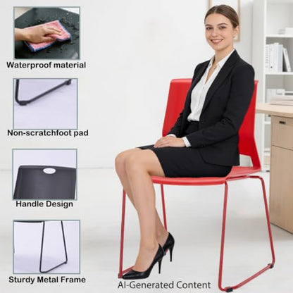 Red Stacking Conference Guest Chairs Set of 4, stackable Waiting Breakroom - color: Red, size: 4 pack