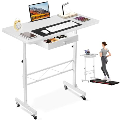 GTPLAYER Small Standing Desk Adjustable Height Small Computer Desk Mobile Portable Rolling Laptop Table with Wheels 32" Computer Workstation Sit Stand Desks Portable Standing Table Treadmill desks - color: Carbon Fiber White
