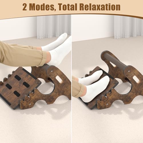 Upgraded Foot Rest Under Desk- Wooden Ergonomic Adjustable Rocking Foot Stool Under Desk with Soft Crossbar, 3 Height & Angle Settings, Non-Slip Surface for Improved Posture,Home & Office