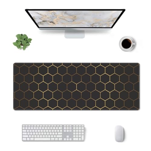 Large Gaming Mouse Pad for Desk, Black Gold HoneycombTechnology Desk Mat, Extended Computer Keyboard Mouse Pad with Non-Slip Base and Stitched Edge,31.5"x11.8" - color: Black Gold Honeycomb