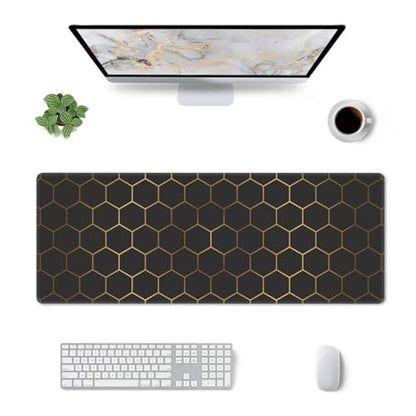 Large Gaming Mouse Pad for Desk, Black Gold HoneycombTechnology Desk Mat, Extended Computer Keyboard Mouse Pad with Non-Slip Base and Stitched Edge,31.5"x11.8" - color: Black Gold Honeycomb