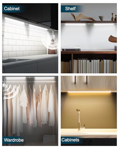 Daymeet Motion Sensor Dimmable 12 Inch Ultra Thin Under Cabinet Lighting, Under Cabinet Lights Plug in, Super Bright LED Lights Bar Under Counter Lights Indoor for Kitchen, Shelf, Closet (3 Pack)