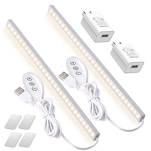 DWEPTU 2Pack LED Under Cabinet Lighting Dimmable Under Cabinet Lights with USB Powered for Closet Light Bar Under Counter Lighting Work Tables Student Dormitory (Include AC Plug) - color: Pure White