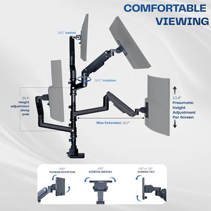 VIVO Pneumatic Arm Quad Ultrawide Monitor Extra Tall Desk Mount for Up to 49 inch Screens Individual Arm Capacity, Max 38 inch Screens for 4 Ultra Wides Up to 44 lbs, Black, STAND-V400D - size: Quad Mount, style: Desk Mount