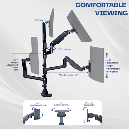 VIVO Pneumatic Arm Quad Ultrawide Monitor Extra Tall Desk Mount for Up to 49 inch Screens Individual Arm Capacity, Max 38 inch Screens for 4 Ultra Wides Up to 44 lbs, Black, STAND-V400D - size: Quad Mount, style: Desk Mount