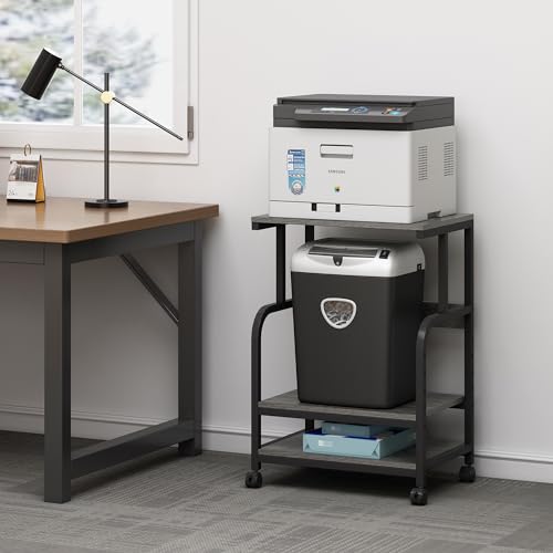 Fannova Printer Stand with Height Adjustable Storage Shelf, 3 Tier Mobile Printer Table with Wheels, Rolling Printer Cart for Home Office Organization, Gray - color: Grey