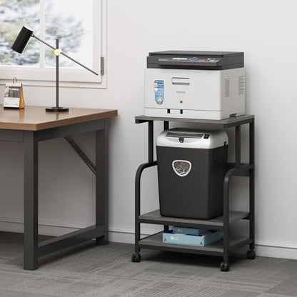 Fannova Printer Stand with Height Adjustable Storage Shelf, 3 Tier Mobile Printer Table with Wheels, Rolling Printer Cart for Home Office Organization, Gray - color: Grey