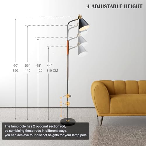 Adjustable Reading Floor Lamp,360°Rotatable Shade,3CCT LED Bulb Include,Black - color: Black Metal Shade