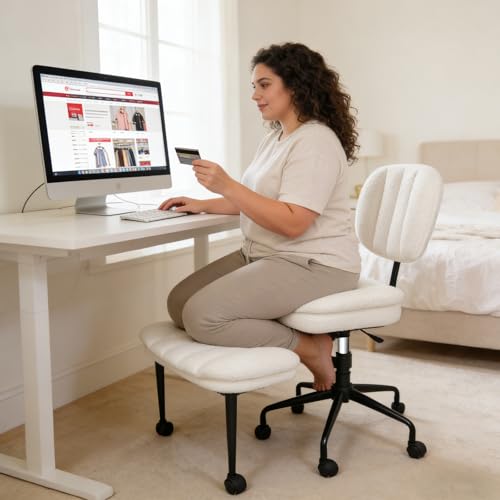 Criss Cross Chair with Footrest, 360° Swivel Faux Shearling Office Chair, Extra Wide Seat with Sofa-Like Comfort, Ergonomic Cross Legged Desk Chair for Cozy Reading, Meditation - color: Wool