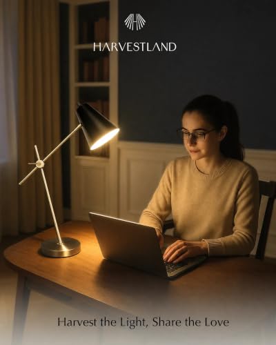 HarvestLand HaloBar Black Mordern Desk Lamp Reading Lamp for Home Office | Adjustable Black desk lamp, Modern table lamp for office, Bedside, Mid century modern desk lamp - color: Black HaloBar