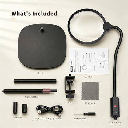 7.1 Inch Extra Large Magnifying Glass with Light and Stand - size: 130mm