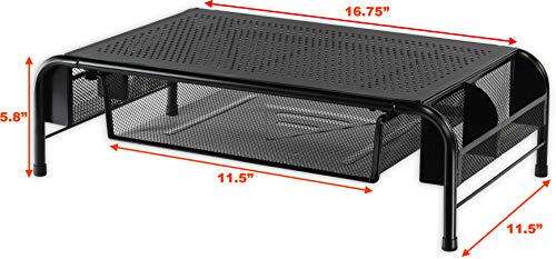 Simple Houseware Metal Desk Monitor Stand Riser w/ Drawer, 2-Pack, Black | Side Storage for Office Supplies