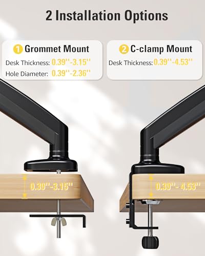 Single Monitor Mount, Gas Spring Monitor Arm for 17-32 Inch Computer Screens, Adjustable Monitors Stand for Desk, 75x75/100x100mm VESA Mount, with Clamp and Grommet Base, Holds 4.4-17.6lbs