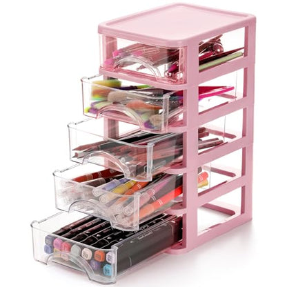 Hedume Desktop Drawer, Clear 5-Drawer Desktop Storage Unit, Small Organizer Box Storage Container Case, Frame with Clear Drawers, Drawer Unit