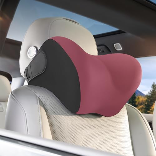 BEBAS Ergonomic Car Headrest Pillow, Memory Foam Neck Support, Red - color: Red