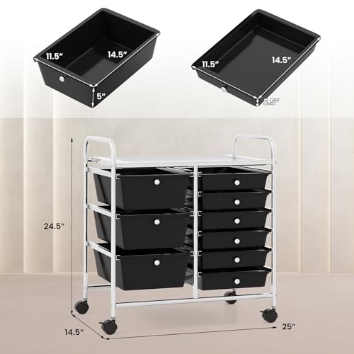 RELAX4LIFE 9 Drawer Rolling Storage Cart - Mobile Drawer Carts for Craft Art Supply Paper Salon, Utility Cart on Wheels for Classroom Teacher School Office, Rolling Cart with Drawers (Black) - color: Black, style: 9 Drawers