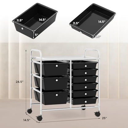 RELAX4LIFE 9 Drawer Rolling Storage Cart - Mobile Drawer Carts for Craft Art Supply Paper Salon, Utility Cart on Wheels for Classroom Teacher School Office, Rolling Cart with Drawers (Black) - color: Black, style: 9 Drawers