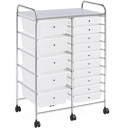 Yaheetech 15-Drawer Rolling Storage Cart on Wheels, Craft Organizer, White - color: White, style: 15 Drawers