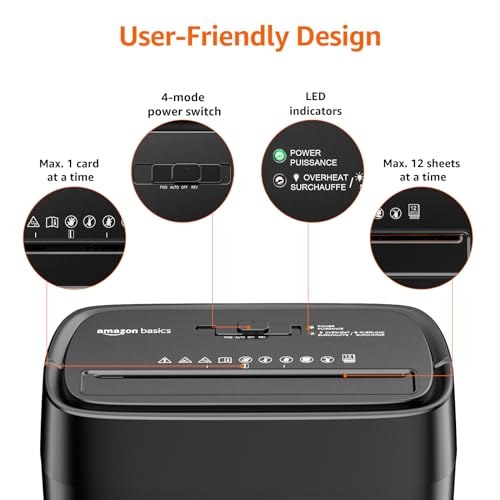 Amazon Basics 12-Sheet Cross-Cut Paper and Credit Card Shredder with Overheat Protection, Black (New Model) - color: Black, size: 12 Sheet