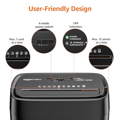 Amazon Basics 12-Sheet Cross-Cut Paper and Credit Card Shredder with Overheat Protection, Black (New Model) - color: Black, size: 12 Sheet
