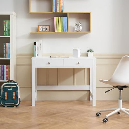 VEVOR Small Desk with Drawers, 39 Inch Wide Computer Desk with Storage, Wooden Table for Home Office, Vanity Desk with Drawers, Study Table for Adults/Students for Drawing, Reading, Writing - size: 39.37"D x 18.90"W x 29.57"H
