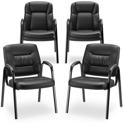 Modern Conference Room Chairs with Arms, PU Leather Padded Guest Chair with Welded Steel Frame, Ergonomic Office Reception Chair, 300LBS, Waterproof & Easy to Clean,Black,Set of 4