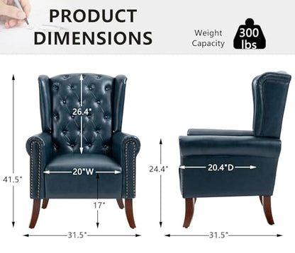 MOJAY Modern PU Leather Accent Chair, Living Room Lounge Sofa Chair with Buttons, Single Club Armchair with Rivet Trim for Bedroom Home Reception (DarkBlue) - color: Blue, size: Set of 1