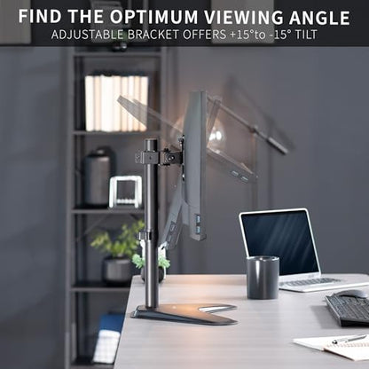 VIVO Single Monitor Desk Stand, Holds Screens up to 32 inch Regular and 38 inch Ultrawide, Freestanding VESA Steel Mount Base, Adjustable Height, Tilt, Swivel, Rotation, Black, STAND-V001H - color: Black, size: 18" Tall