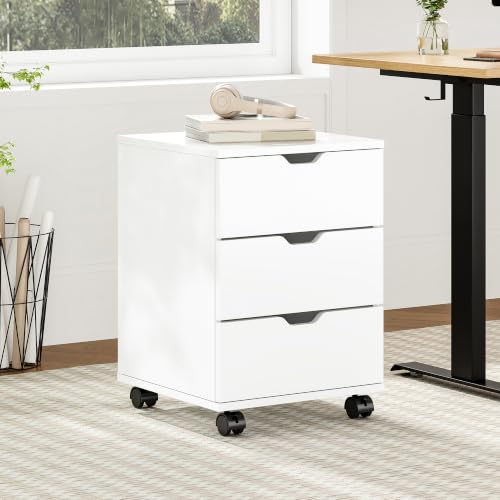 Farini 3-Drawer Under Desk Wooden File Storage Cabinet with Lockable Caster for Home Office,White,Fully Assembly - color: White, style: Fully Assembly