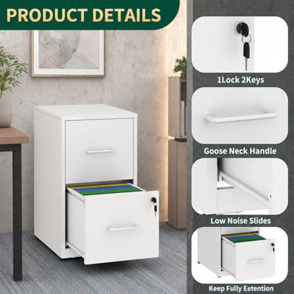 2 Drawer File Cabinet with Lock, 25.6" H Small File Cabinet | Metal Vertical File Cabinet for Home Office, Fits Letter/Legal/A4/F4 Files, Require Assembly, 25.6"H x 17.7"D x 15"W, White - color: White, size: 25.6"H - 2 Drawer