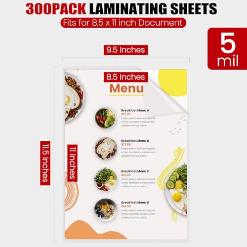 CAREGY 300 Pack Laminating Sheets, Holds 8.5 x 11 Inch Sheets,5 Mil | 9 x 11.5 Inches Thermal Laminating Pouches for Laminator, Clear, Letter Size, Office and School Supplies - size: 300PACK-5Mil (9 x 11.5Inches)