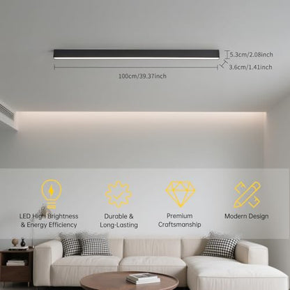 Black ceiling light LED, used for living room, bedroom, hallway, kitchen, - size: 39.4IN