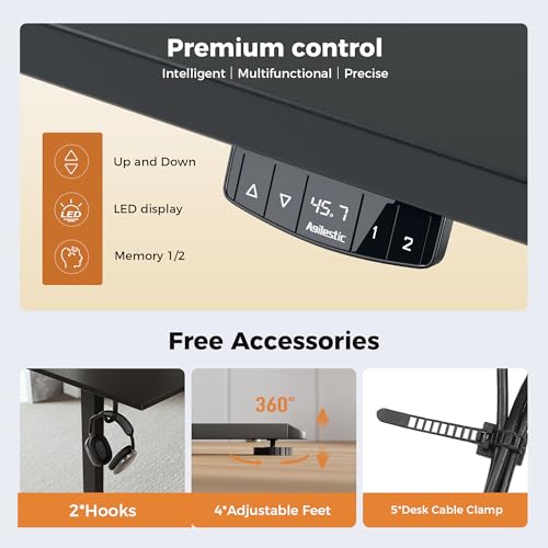 Agilestic Electric Height Adjustable Standing Desk, 48 Inch, Black - color: Black, size: 48x24 Inch