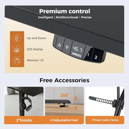 Agilestic Electric Height Adjustable Standing Desk, 55 Inch, Black - color: Black, size: 55x24 Inch