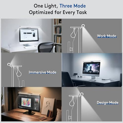 Quntis White Monitor Light Bar with Backlight, Desk Light with Remote | Eye-Care No Glare, Space Saving, Stepless Dimming, Computer Light Bar for Home Office Curved Monitors Gaming Reading Study - color: White