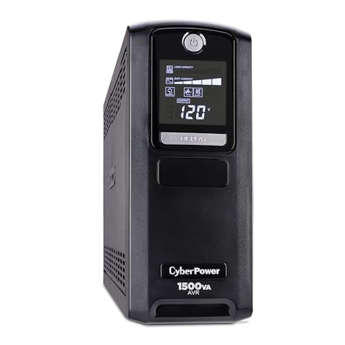 CyberPower CP1500GAVR Line‑Interactive UPS Battery Backup | 1500VA/900W, AVR, 10 Outlets, LCD Display, Mini-Tower, UL Certified - size: 1500VA