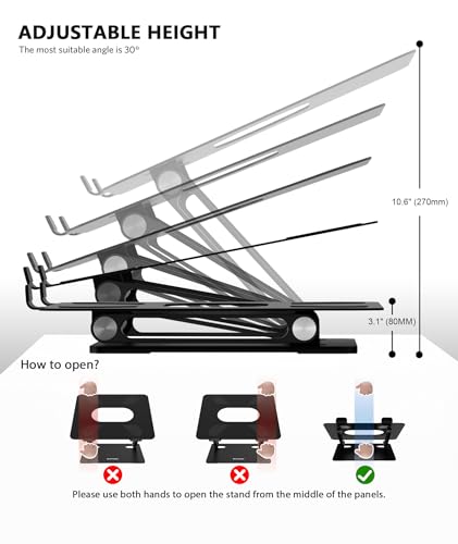 BoYata Laptop Stand, Adjustable Multi-Angle Riser, Up to 17 Inches, Black | Sturdy alloy steel, heat-vent design and silicone pads support laptops up to 17 inches, including MacBook and Surface - color: Black
