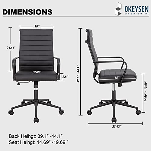 Okeysen Black Office Chair, Ergonomic Leather Modern Office Chair, Executive Ribbed Height Adjustable Swivel Rolling Chair for Home Office. - color: Black With Black Frame
