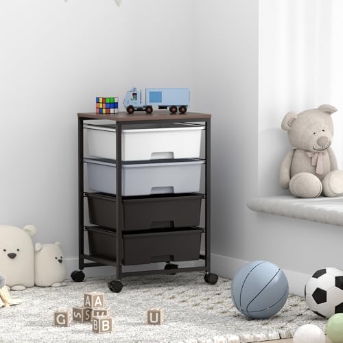 SYKIARIOL Utility Cart with 4 Drawers, Light Grey | Rolling Storage Cart with Drawers - color: Light Grey