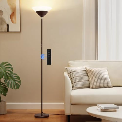 SIBRILLE Torchiere Floor Lamp, 72 Inch 30W LED Standing Lamp, 1800LM, Stepless Dimmable, 3000K-6500K, Remote and Button Control, Modern Pole Light for Living Room Bedroom Office, Brown - color: Brown