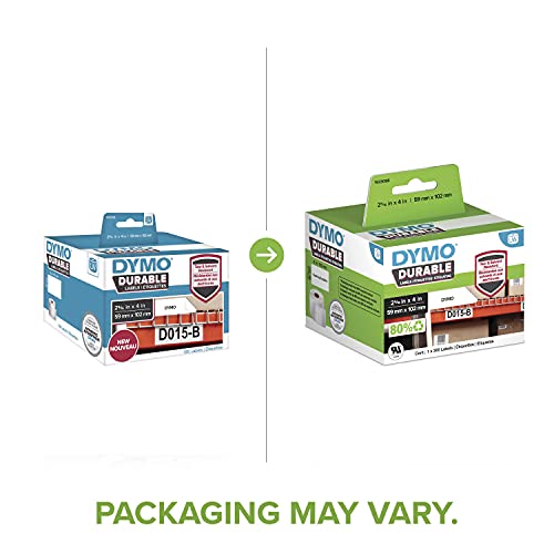 DYMO LW Durable Industrial Labels for LabelWriter Label Printers, White Poly, 2-5/16” x 4”, 1 Roll of 300 - size: 2-5/16” x 4”