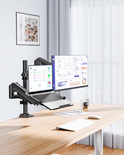 MOUNTUP 2-in-1 Laptop and Monitor Desk Mount, Laptops Arm Holds 4.4-22lbs - size: Dual-With Pole
