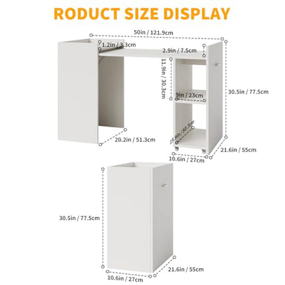 GAOMON Folding Computer Desk with Storage Shelves, Extension Computer Table, Space Saving Table ith Extendable Drop-Leaf for Small Spaces, Home Office, Gaming, Bedroom, White