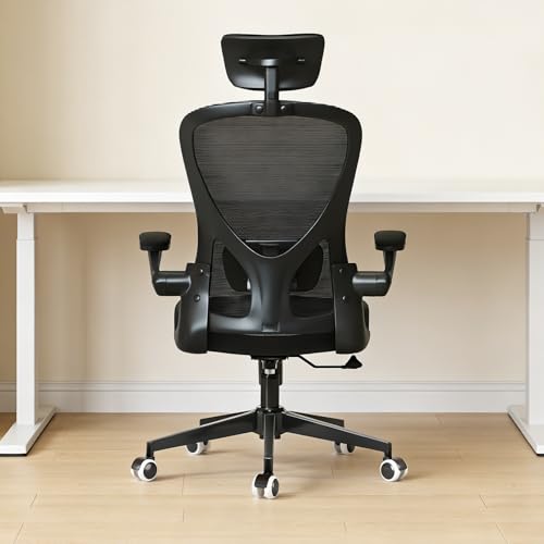 Monhey Ergonomic Chair, Adjustable Lumbar & Flip-up Arms, Black | Breathable Mesh,Height Adjustable, Rocking Swivel, High Back, Home Office Use - color: 10black