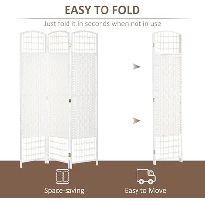HOMCOM 3 Panel Room Divider, Folding Privacy Screen, 5.6', White | Room Separator, Wave Fiber Freestanding Partition Wall Divider - color: White, size: 3 Panel